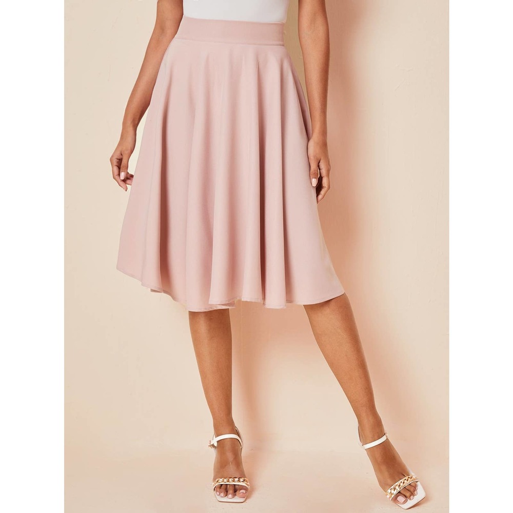 High Rise Wide Waistband Circle Skirt Minimalist Business Casual white - Picture 9 of 12